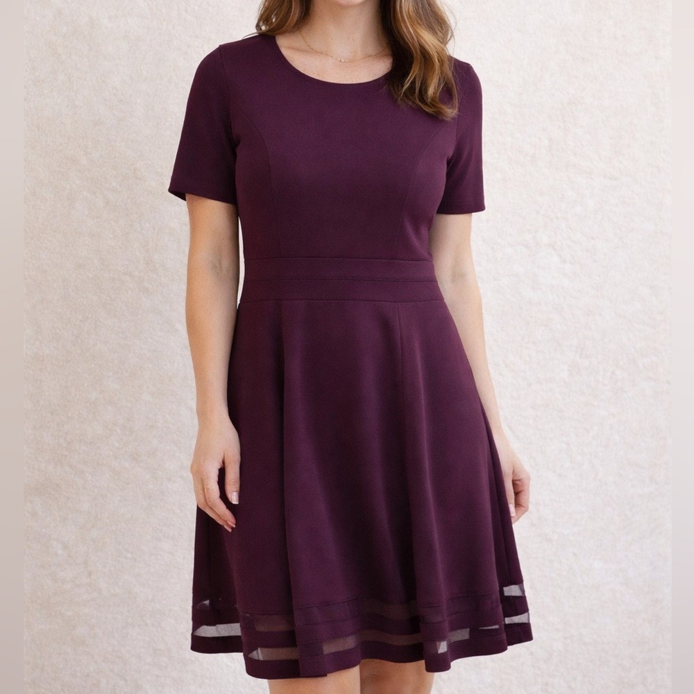 Calvin Klein Plum A-Line Dress Size 14 | Short Sleeve Fit & Flare
